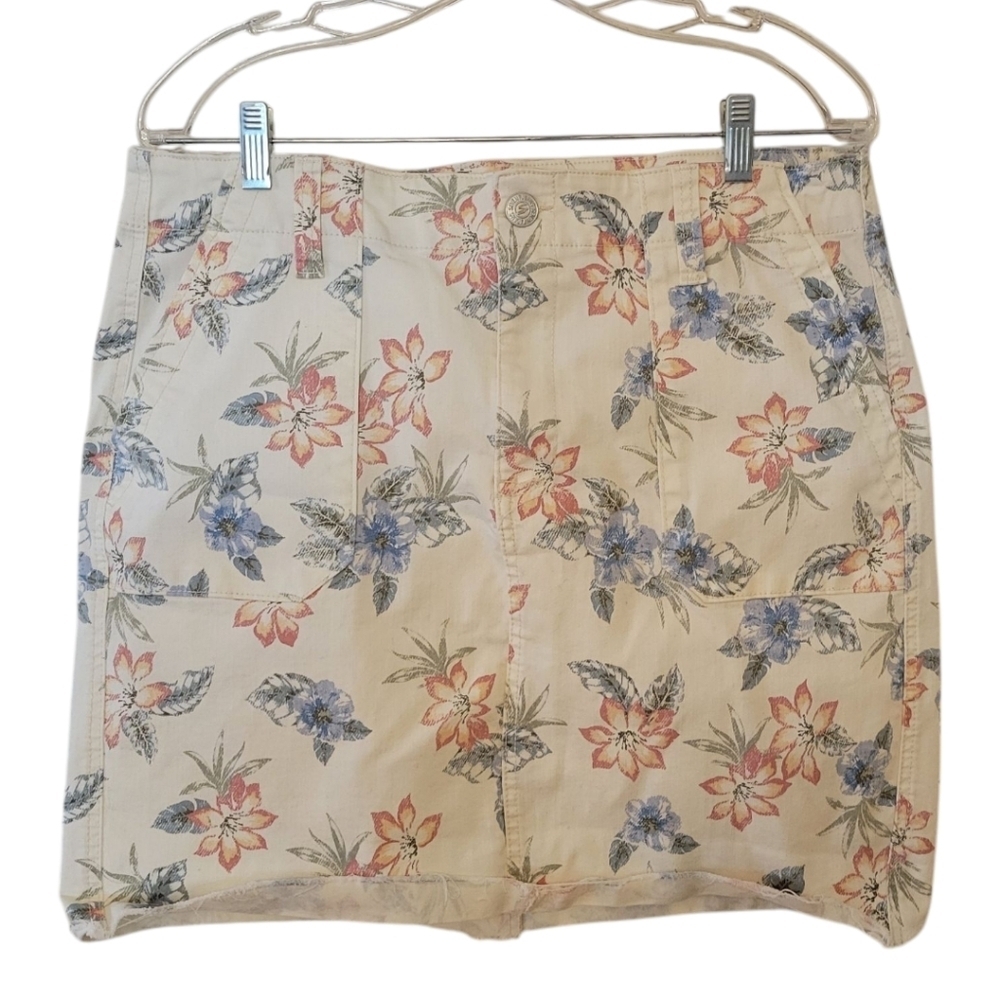 Seven7 Cream Floral Denim Skirt Size 12